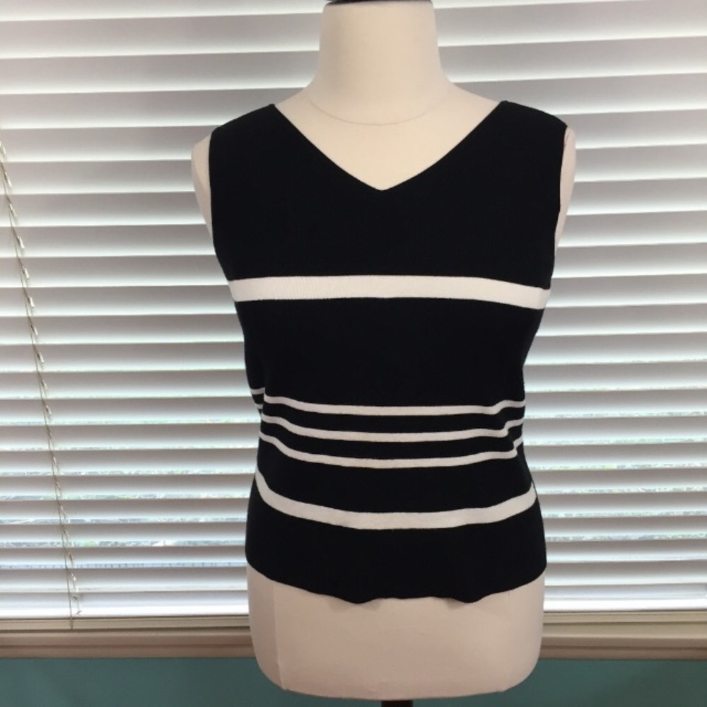 Talbots Collection Black White Striped Top Large